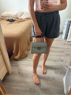 Studded Top-Handle Mini Bag in silver